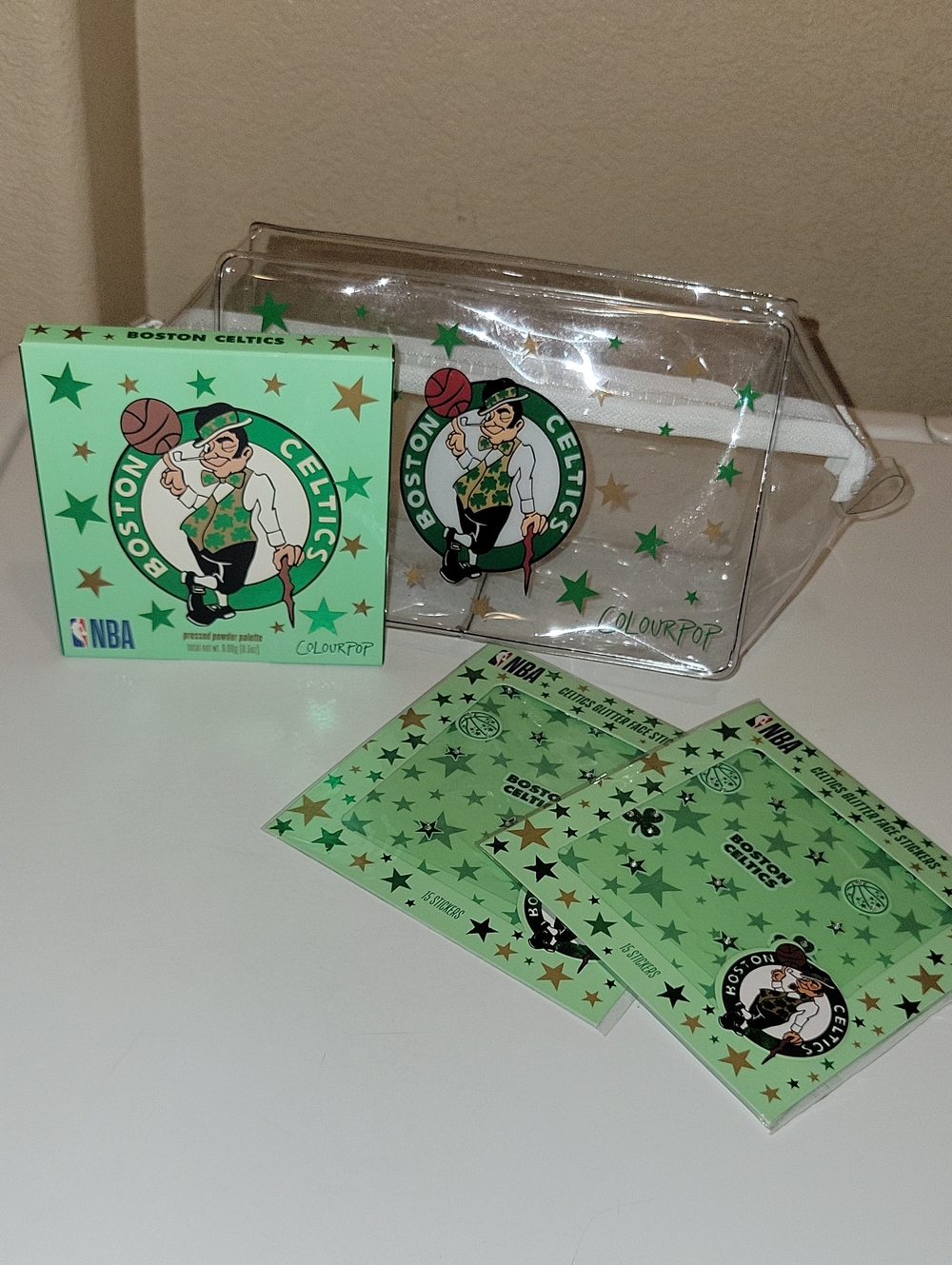 ColourPop Boston Celtics Green Cosmetic Set with Star Clear Pouch